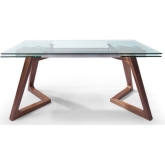 Delta 63 to 95" Dining Table w/ Tempered Glass Top on Walnut Veneer Base